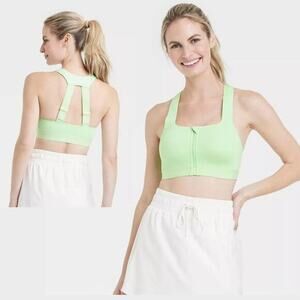 All In Motion Sculpt High Support Zip‎ Front Sports Bra Light Green Size 34D